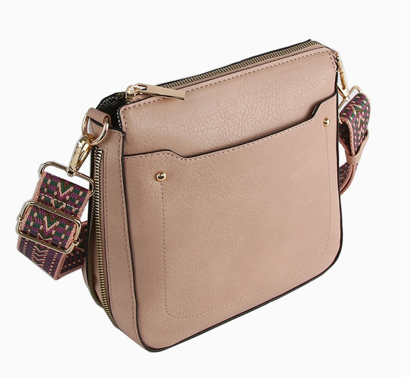 Finn Boho Strap Leather Crossbody Bag - Blush