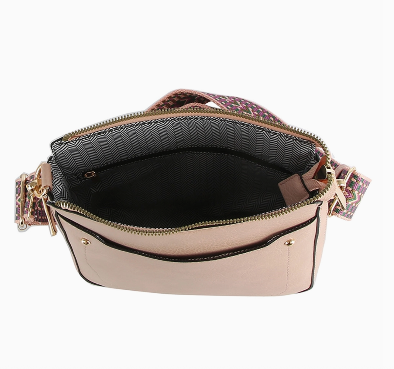 Finn Boho Strap Leather Crossbody Bag - Blush