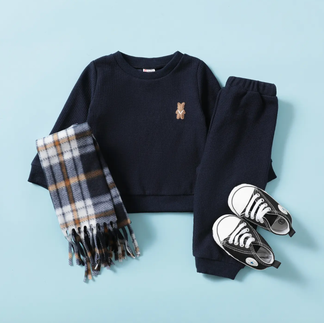 Jasper Two Piece Waffle Jogger Set - Navy