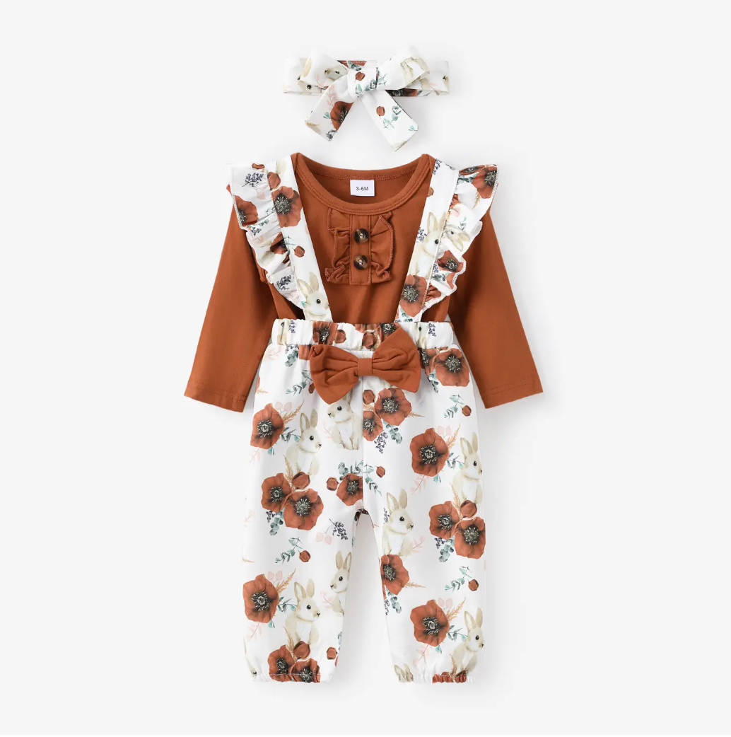 Lucy Bunny Ruffle Overall and Onsie Set