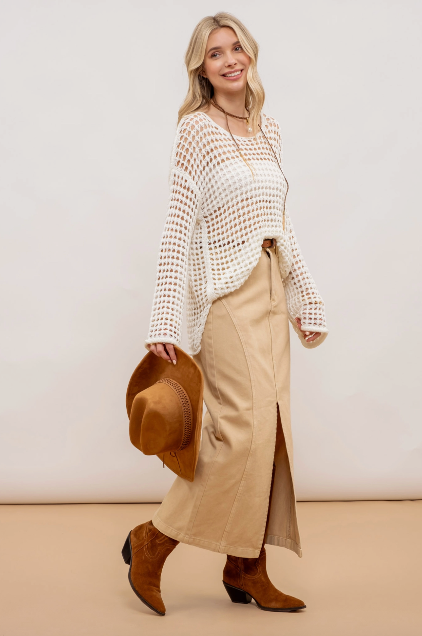 Melinda Paneled Split Hem Midi Skirt