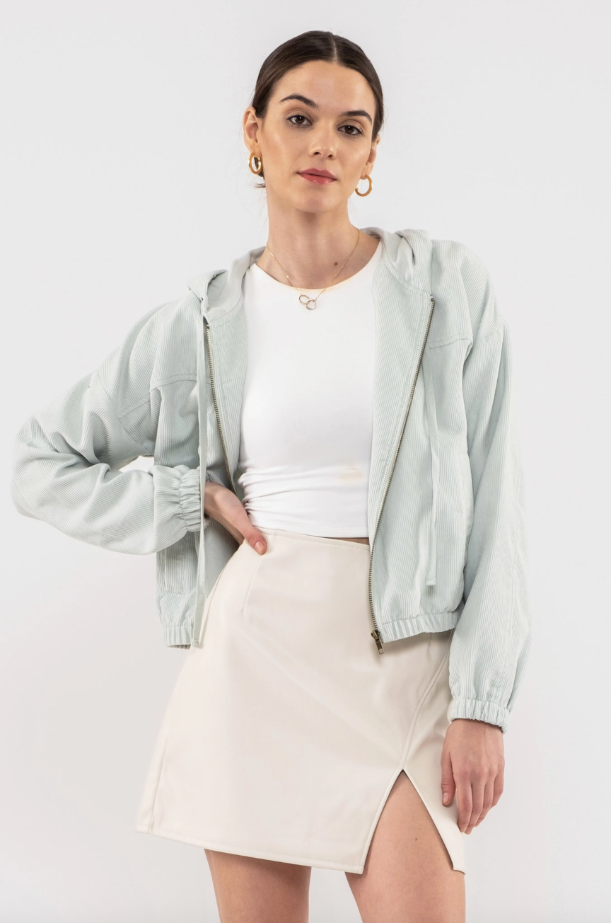 Elise Corduroy Zip Up Jacket - Mint
