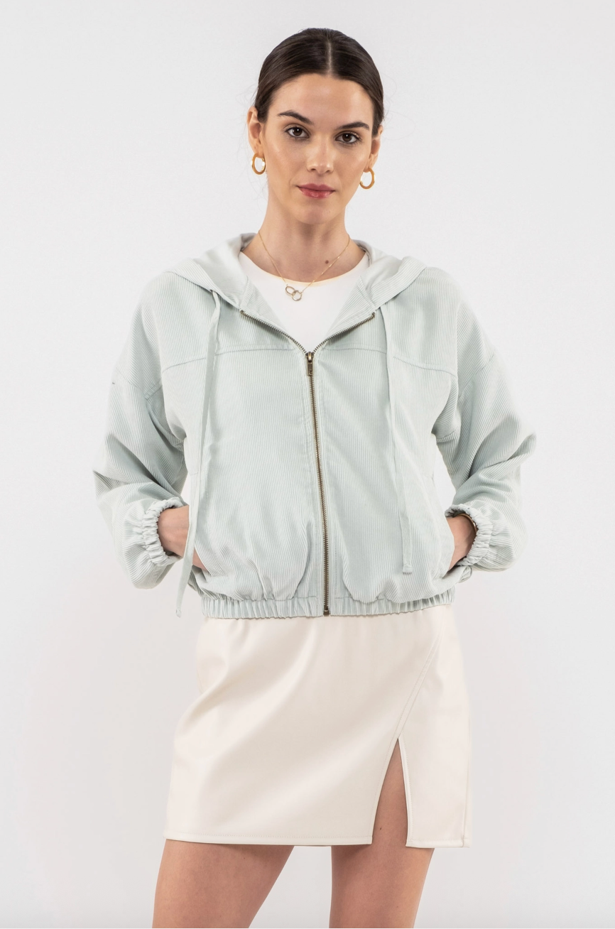 Elise Corduroy Zip Up Jacket - Mint