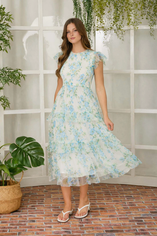 Francesca Floral Tiered Midi Dress