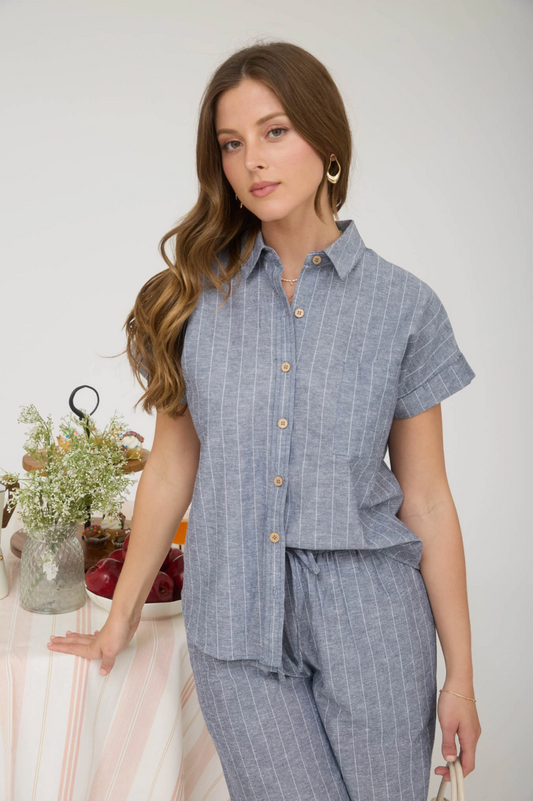 Tory Striped Linen Drawstring Pants