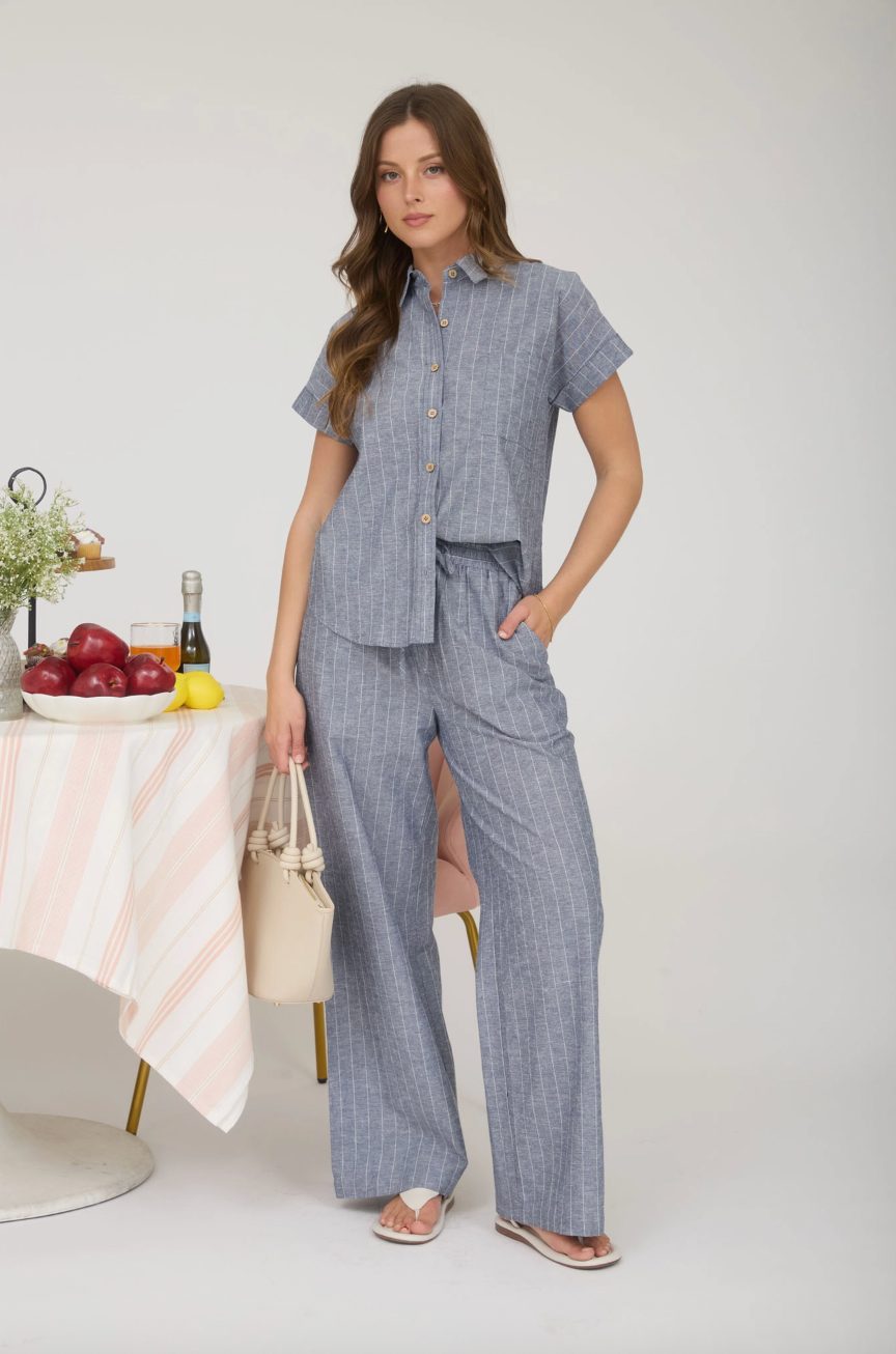 Tory Striped Linen Drawstring Pants