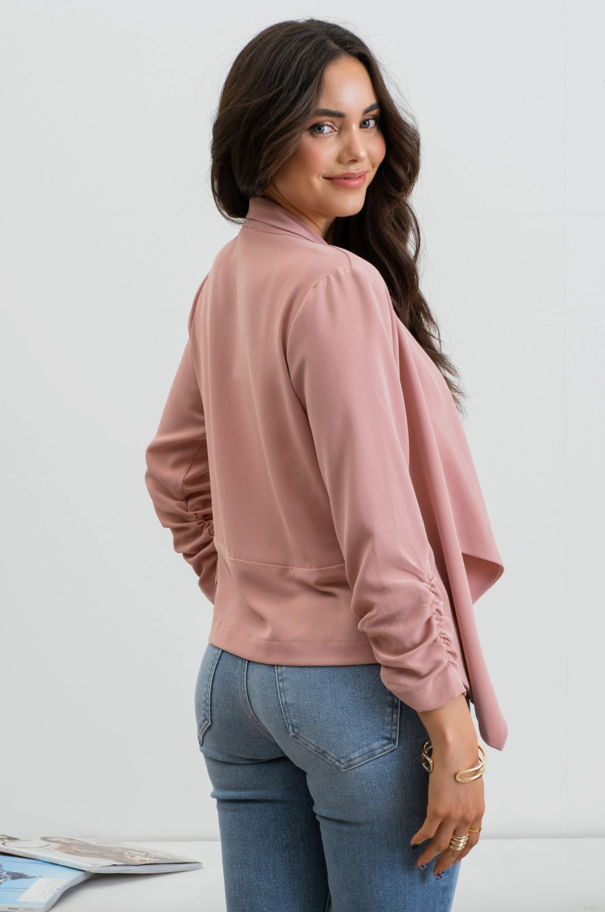 Avalon 3/4 Rouched Sleeve Blazer - Dusty Pink