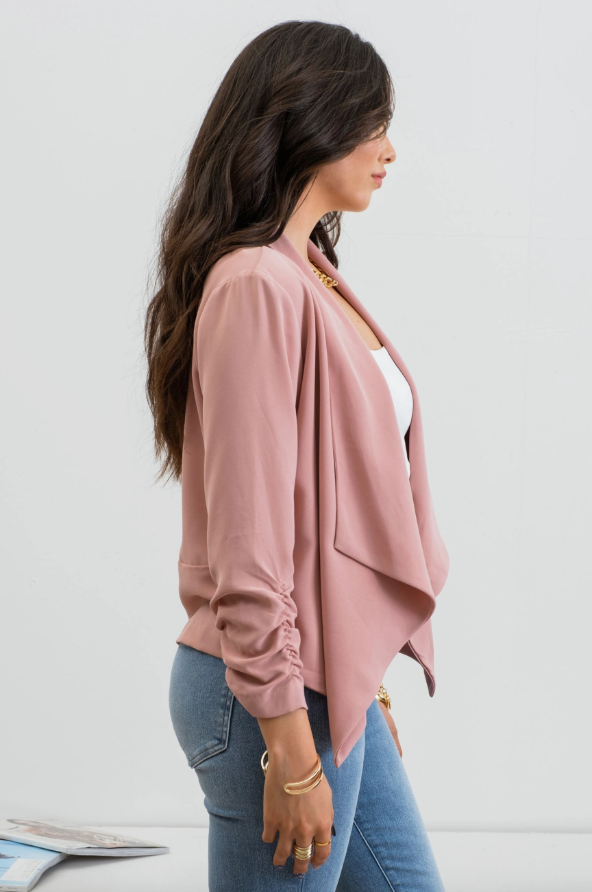 Avalon 3/4 Rouched Sleeve Blazer - Dusty Pink