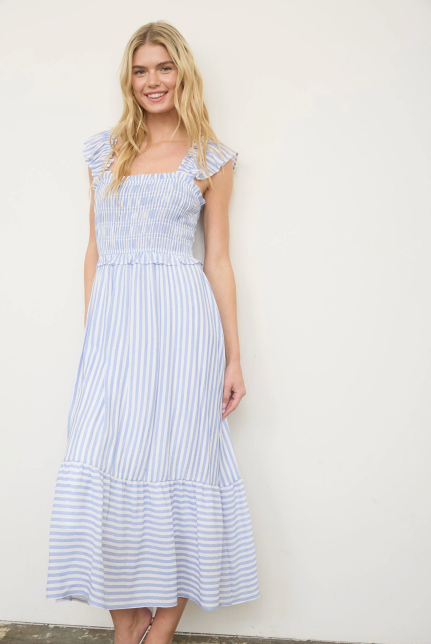Merissa Stripe Smocked Midi Dress