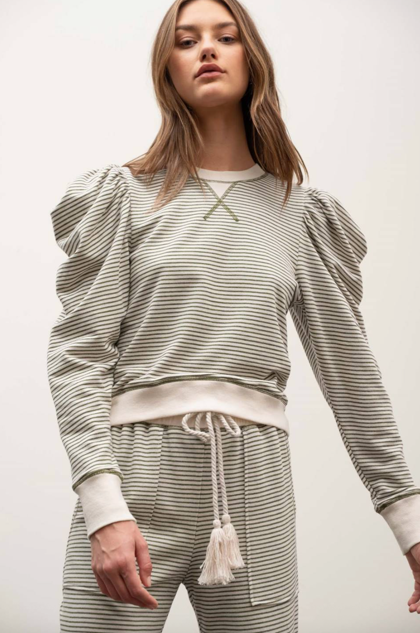 Jillian Striped Puff Sleeve Contrast Set