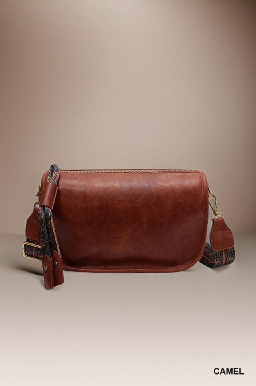 Shaylee Pattern Strap Zipper Shoulder Bag - Camel