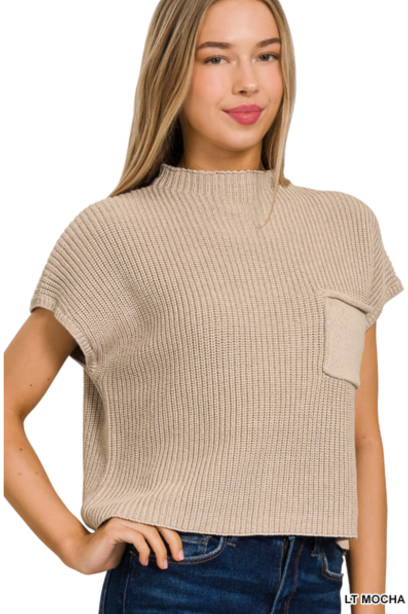 Mila Short Sleeve Cropped Sweater- LT Mocha