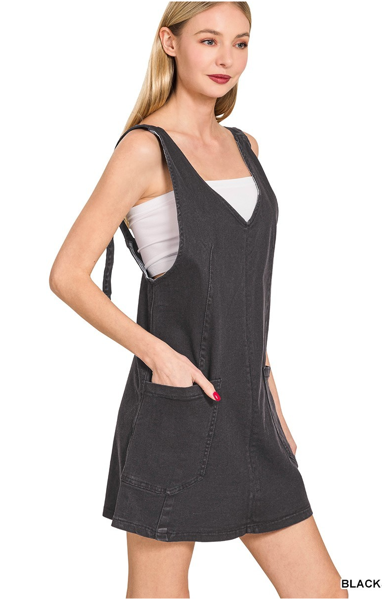 Tori Washed Adjustable Strap Denim Overall Dress