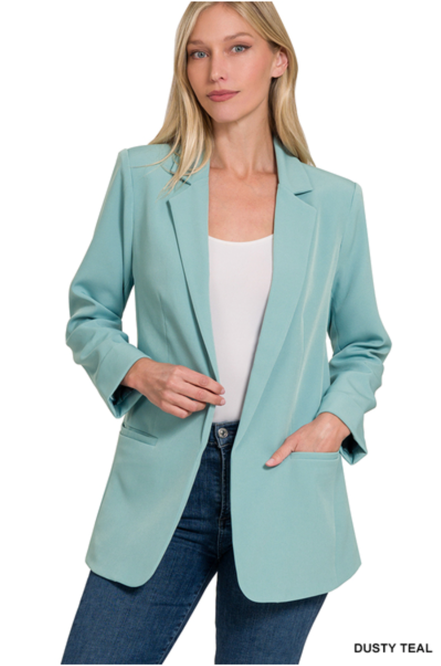 Bella Long Sleeve Blazer- Dusty Blue