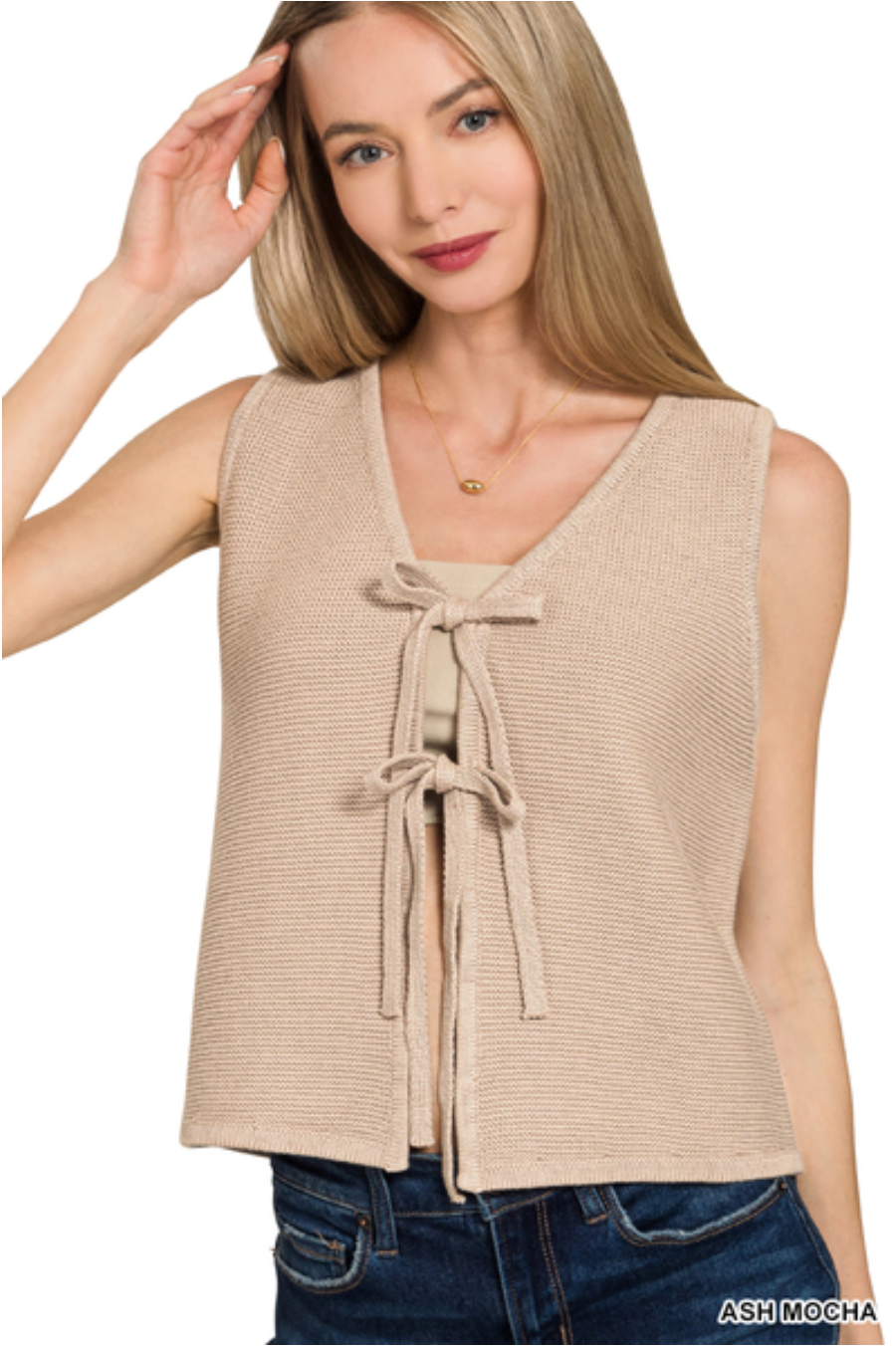 Dorothy Tie Front Knit Vest - Ash Mocha