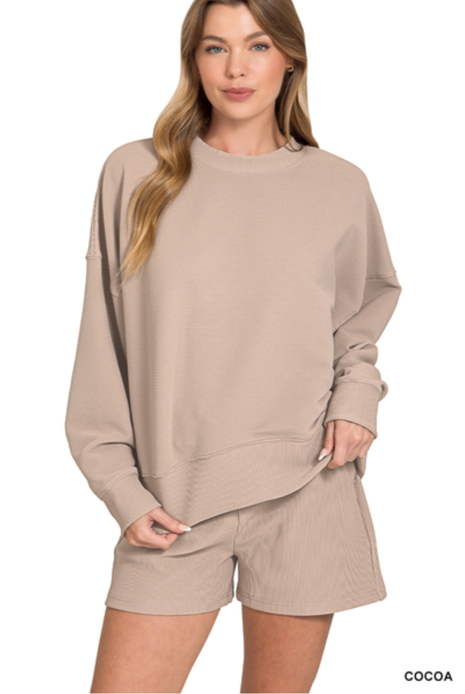 Donna Ribbed Pullover & Shorts Set - Cocoa