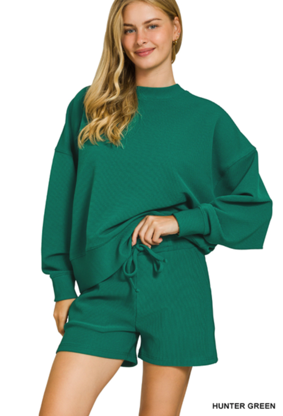 Donna Ribbed Pullover & Shorts Set - Green