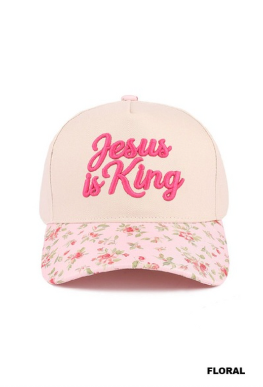 Baseball Cap - Jesus Is King - Floral