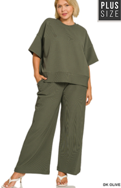 Dora Ribbed Pant - Plus - DK Olive