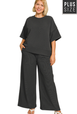 Dora Ribbed Pant - Plus - Ash Grey