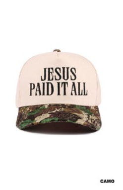 Baseball Cap- Jesus Paid It All- Camo