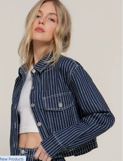 Grace Button Down Stripe Denim Short Jacket