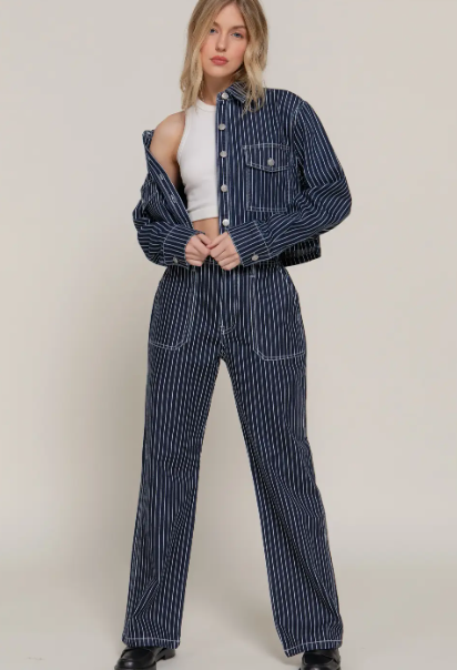 Grace Stripe Stretch Denim Straight Pants