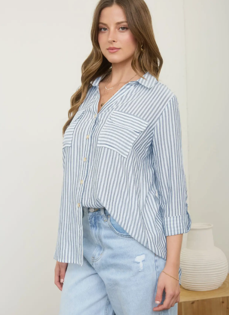 Lana Stripe Collared Button Down Lightweight Shirt