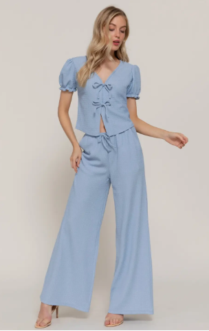 Kyler V-Neck Short Sleeve Top - Blue