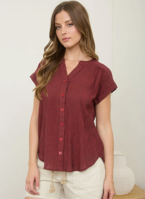 Bonita Plus Pinstripe Short Cuff Sleeve Button Down Shirt