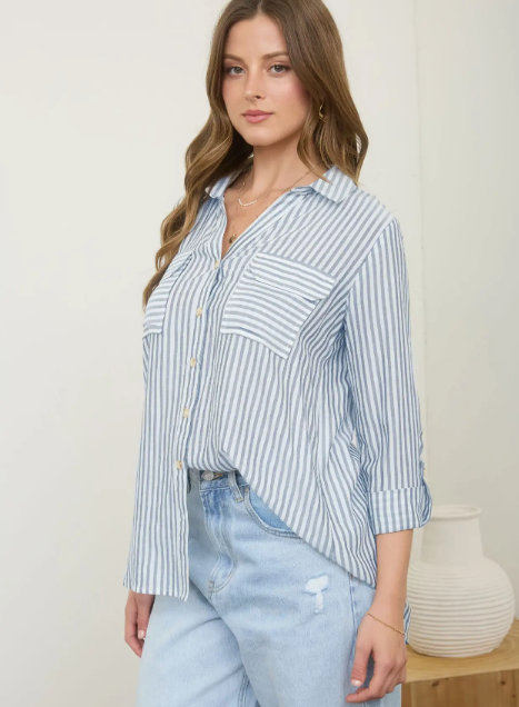 Jennifer Stripe Collared Button Down Lightweight Shirt