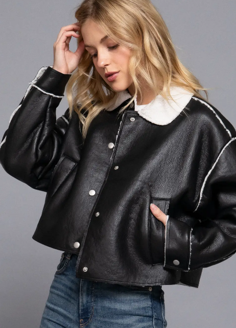 Lonna Long Sleeve Faux Leather Inner Fur Jacket