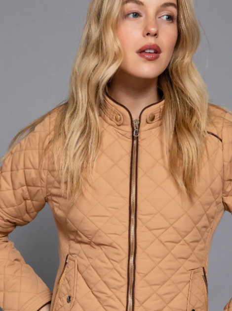 Monica Suede Piping Detail Rib Quilted Padding Jacket