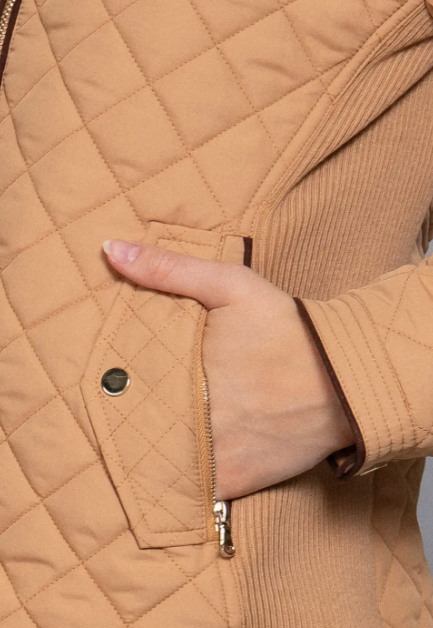 Monica Suede Piping Detail Rib Quilted Padding Jacket