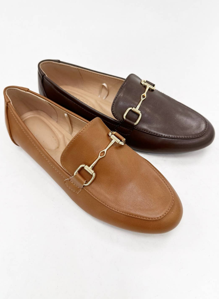 LOGAN-1 Gold Horsebit Detail Loafer Flats - Classy Classic S