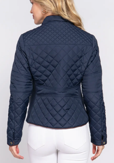 Monica Suede Piping Detail Rib Quilted Padding Jacket- N