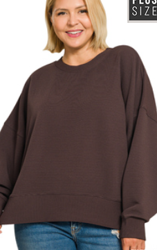 Ribbed Balloon Sleeve Pullover - DB