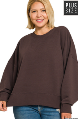 Ribbed Balloon Sleeve Pullover - DB