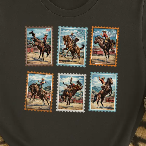Vintage Rodeo Cowboy Stamp Western