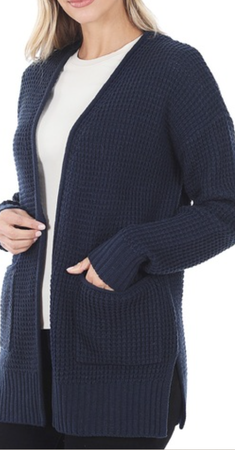 Waffle Open Cardigan Sweater