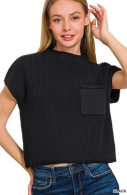 Short Sleeve Knit Sweater - Black