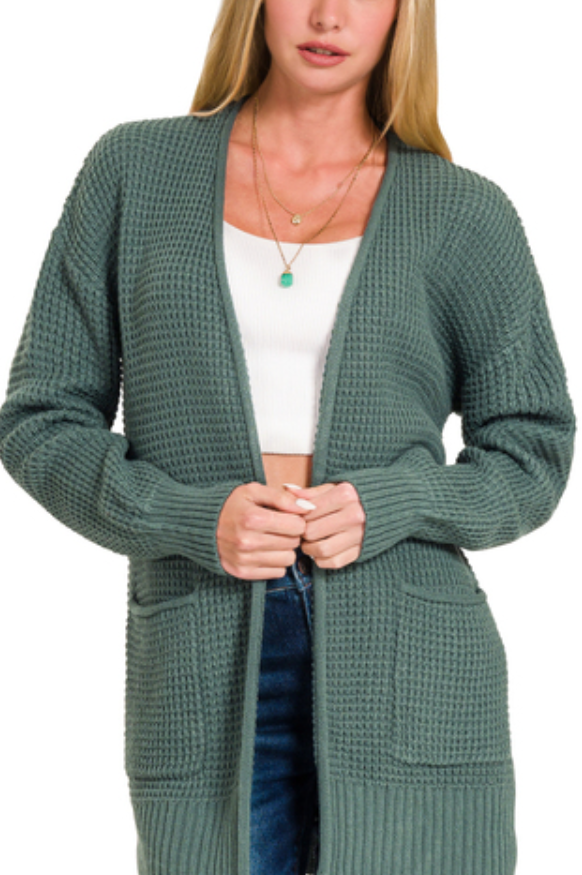 Waffle Open Cardigan Sweater
