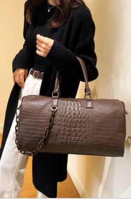 Vegan Leather Weekender Travel Duffle Bag - Chocolate