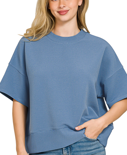 Ribbed Round Neck Waist Banded