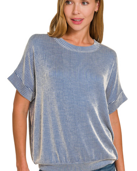 Corded Rib Short Sleeve Top