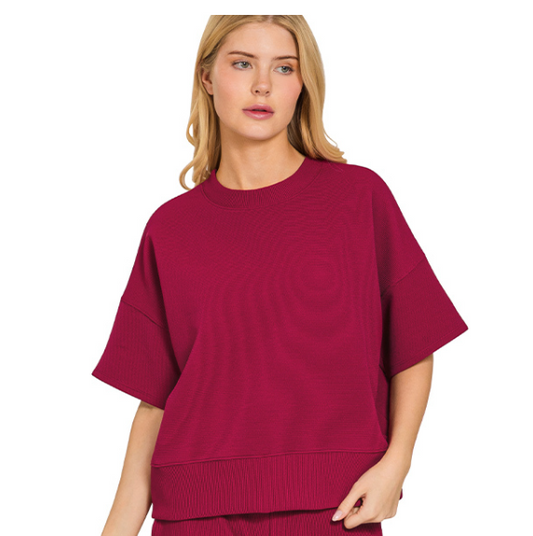 Ribbed Round Neck Tee - Cabernet