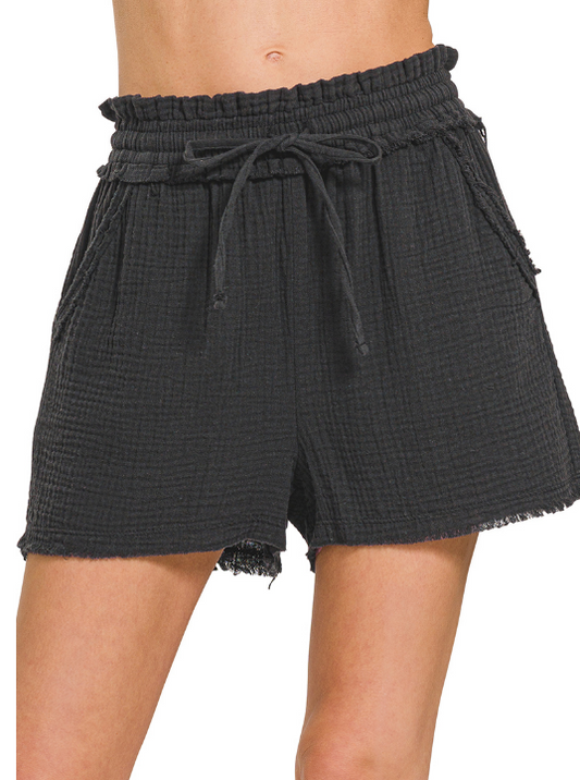 Eden Double Gauze Shorts - Black