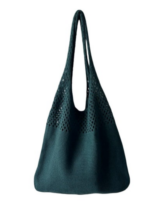 Caroline Crochet Mesh Tote Bag - Teal