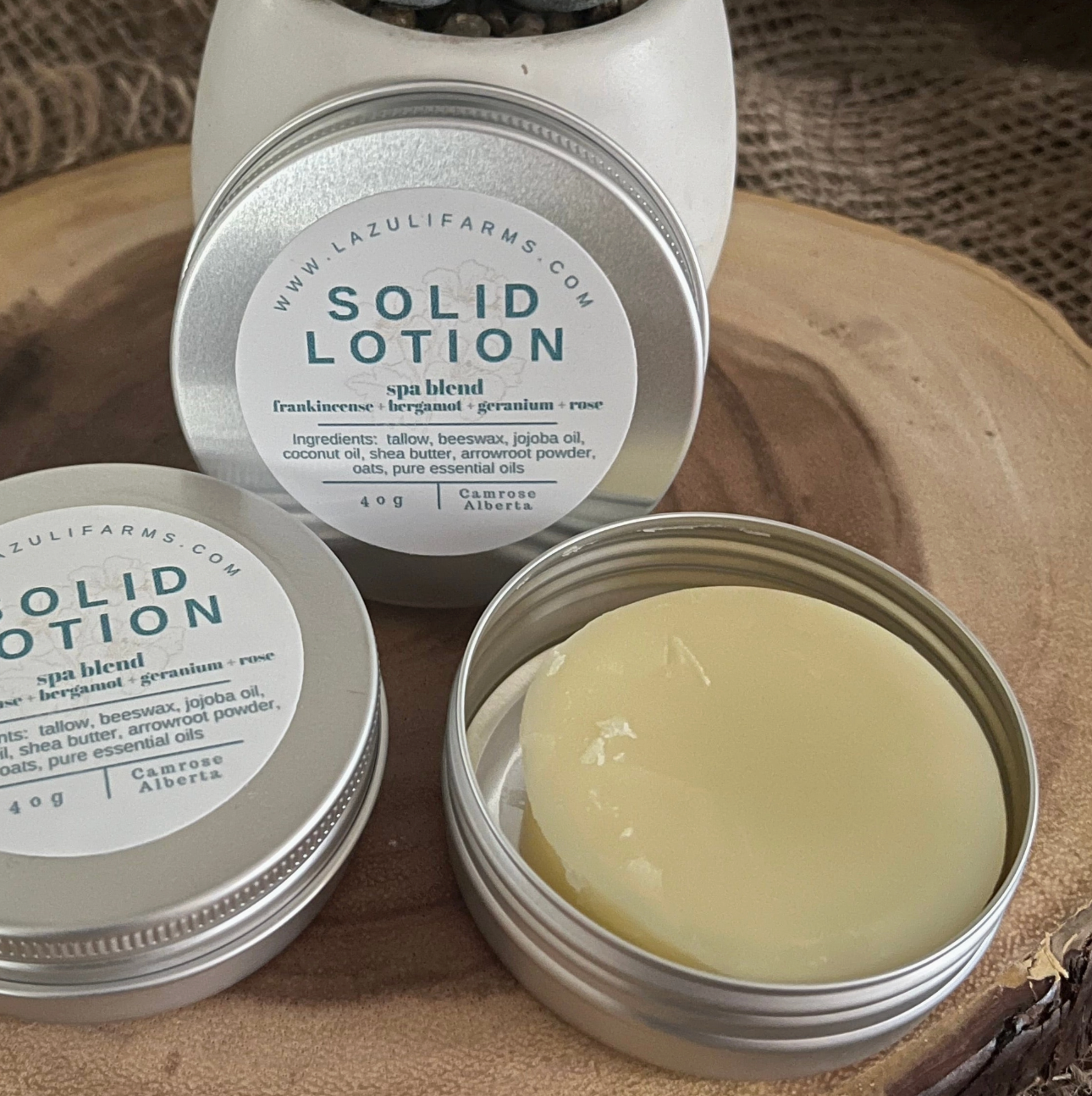 Solid Tallow Lotion Bar - Frankincense Geranium Bergamot Rose