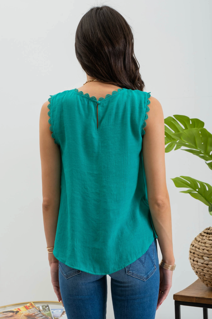 Roary Lace Edge Woven Top - Teal